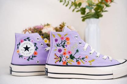 Custom Converse Wedding Bridal Flowers Embroidered High Tops