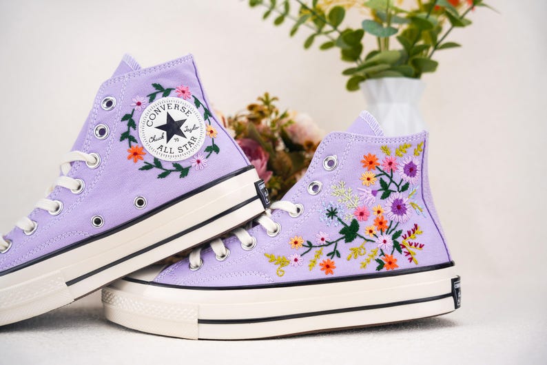 Custom Converse Wedding Bridal Flowers Embroidered High Tops