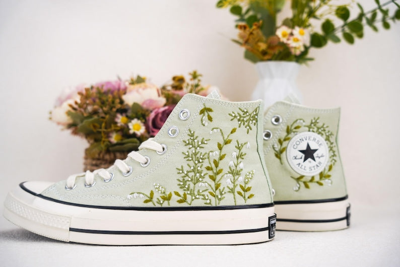Custom Converse Wedding Flowers Embroidered High Tops