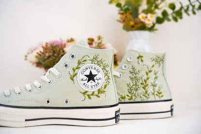 Custom Converse Wedding Flowers Embroidered Shoes Bridal Flowers Embroidered High Tops
