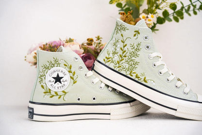 Custom Converse Wedding Flowers Embroidered Shoes Bridal Flowers Embroidered High Tops