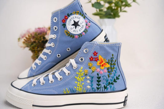Custom Converse Bridal Flowers Embroidered High Tops