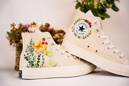 Custom Converse Wedding Bridal Flowers Embroidered High Tops