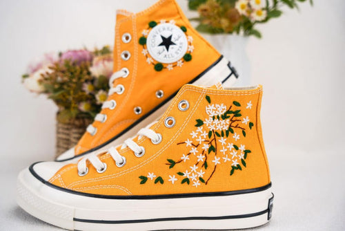 Custom Converse Wedding Bridal Flowers Embroidered High Tops