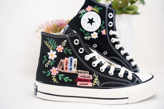 Custom Converse Wedding Bridal Flowers Embroidered High Tops
