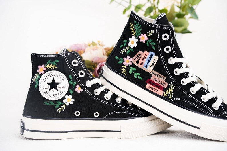 Custom Converse Wedding Bridal Flowers Embroidered High Tops