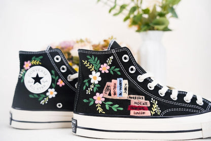 Custom Converse Wedding Bridal Flowers Embroidered High Tops