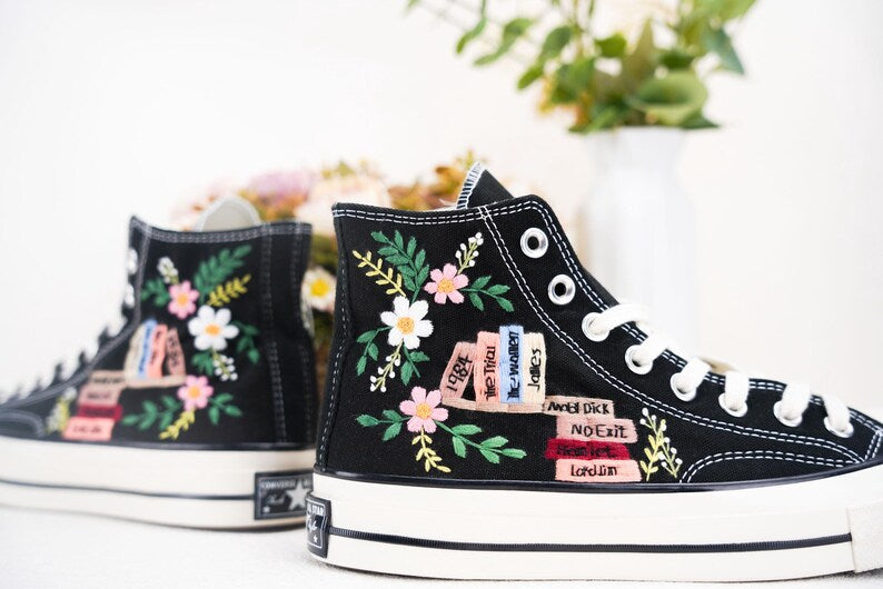 Custom Converse Wedding Bridal Flowers Embroidered High Tops