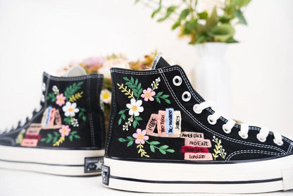 Custom Converse Wedding Bridal Flowers Embroidered High Tops