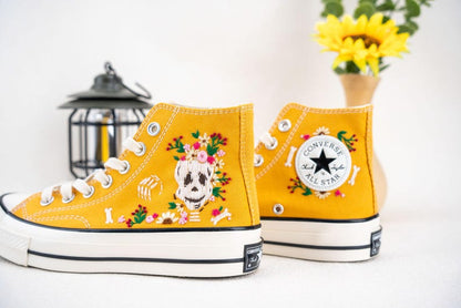 Custom Converse Wedding Bridal Flowers Embroidered High Tops