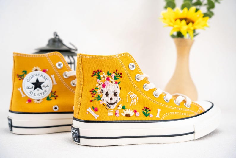 Custom Converse Wedding Bridal Flowers Embroidered High Tops