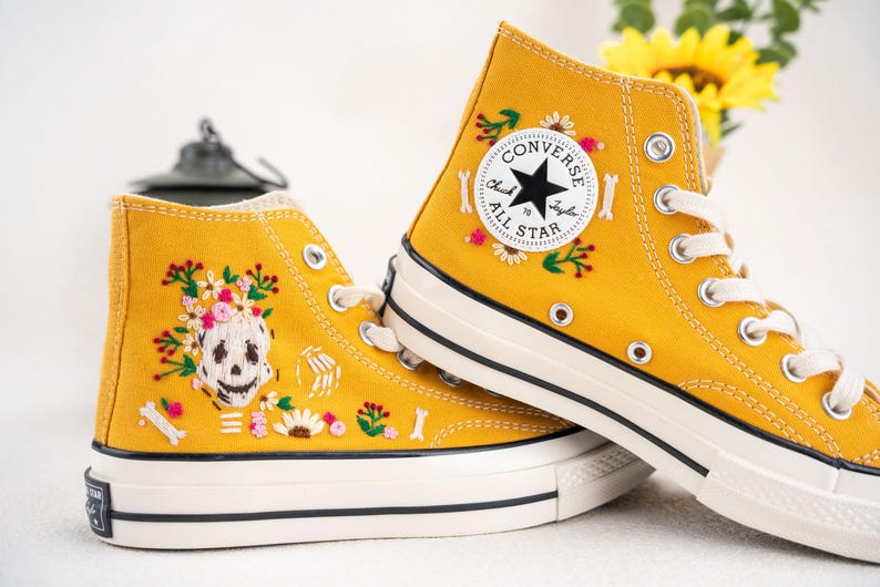 Custom Converse Wedding Bridal Flowers Embroidered High Tops