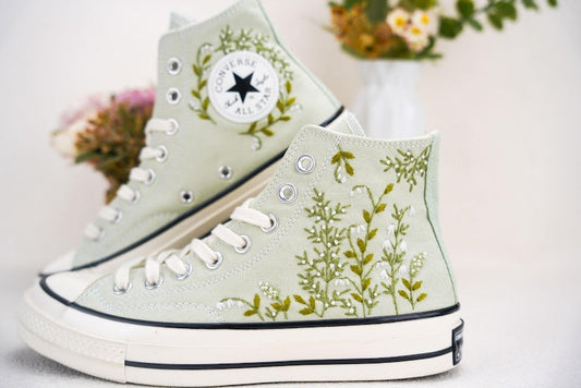 Custom Converse Wedding Flowers Embroidered High Tops