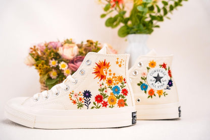 Custom Converse Wedding Bridal Flowers Embroidered High Tops
