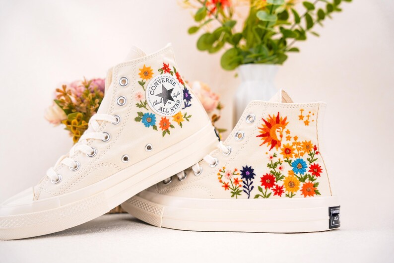 Custom Converse Wedding Bridal Flowers Embroidered High Tops