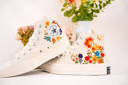 Custom Converse Wedding Bridal Flowers Embroidered High Tops