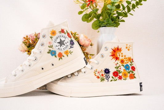 Custom Converse Wedding Bridal Flowers Embroidered High Tops