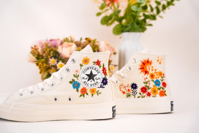 Custom Converse Wedding Bridal Flowers Embroidered High Tops