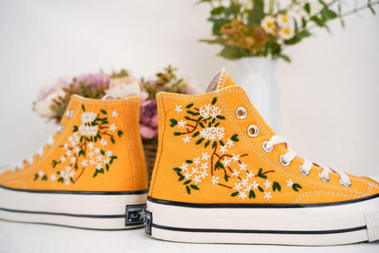 Custom Converse Wedding Bridal Flowers Embroidered High Tops
