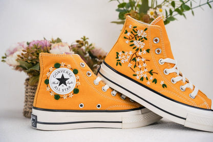 Custom Converse Wedding Bridal Flowers Embroidered High Tops