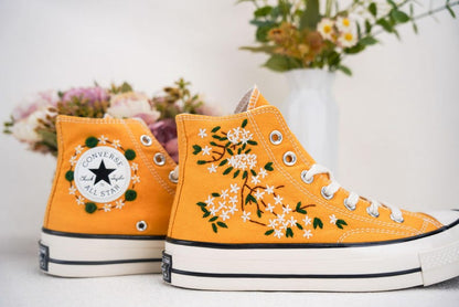 Custom Converse Wedding Bridal Flowers Embroidered High Tops