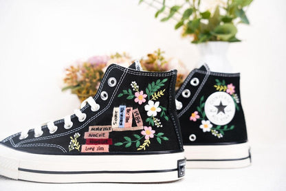 Custom Converse Wedding Bridal Flowers Embroidered High Tops
