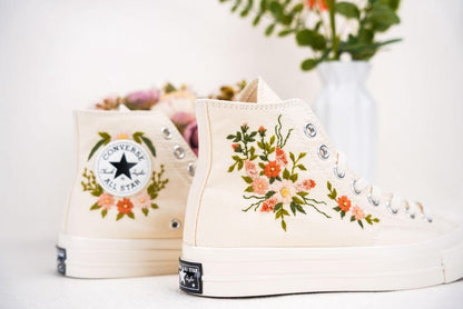 Custom Converse Wedding Bridal Flowers Embroidered High Tops