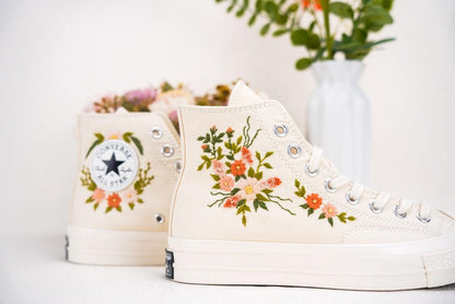 Custom Converse Wedding Bridal Flowers Embroidered High Tops
