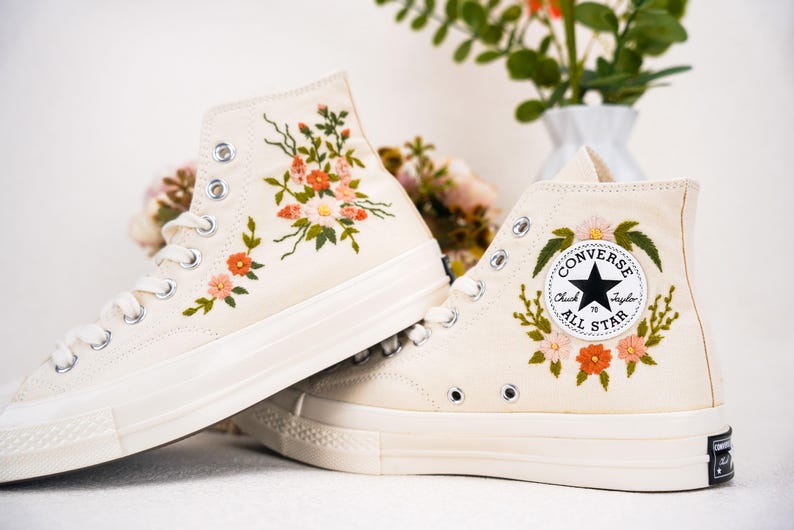 Custom Converse Wedding Bridal Flowers Embroidered High Tops