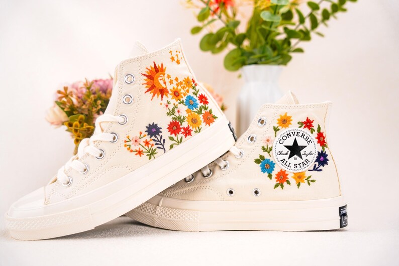 Custom Converse Wedding Bridal Flowers Embroidered High Tops