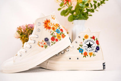 Custom Converse Wedding Bridal Flowers Embroidered High Tops