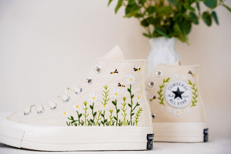 Custom Converse Wedding Bridal Flowers Embroidered High Tops