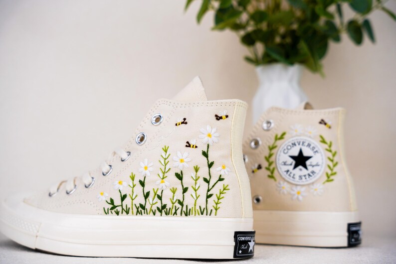 Custom Converse Wedding Bridal Flowers Embroidered High Tops