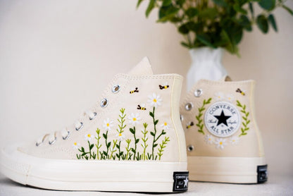 Custom Converse Wedding Bridal Flowers Embroidered High Tops