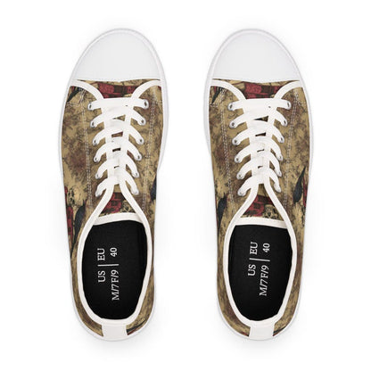 Colorful Women's Low Top Sneaker Black Raven and Skull Sneakers