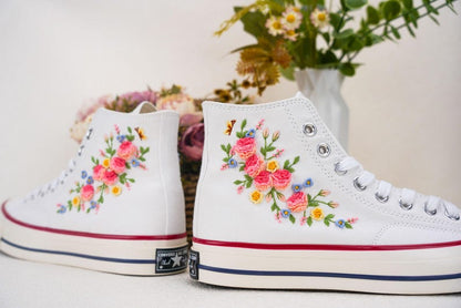 Custom Converse Wedding Flowers Embroidered Shoes Bridal Flowers Embroidered High Tops