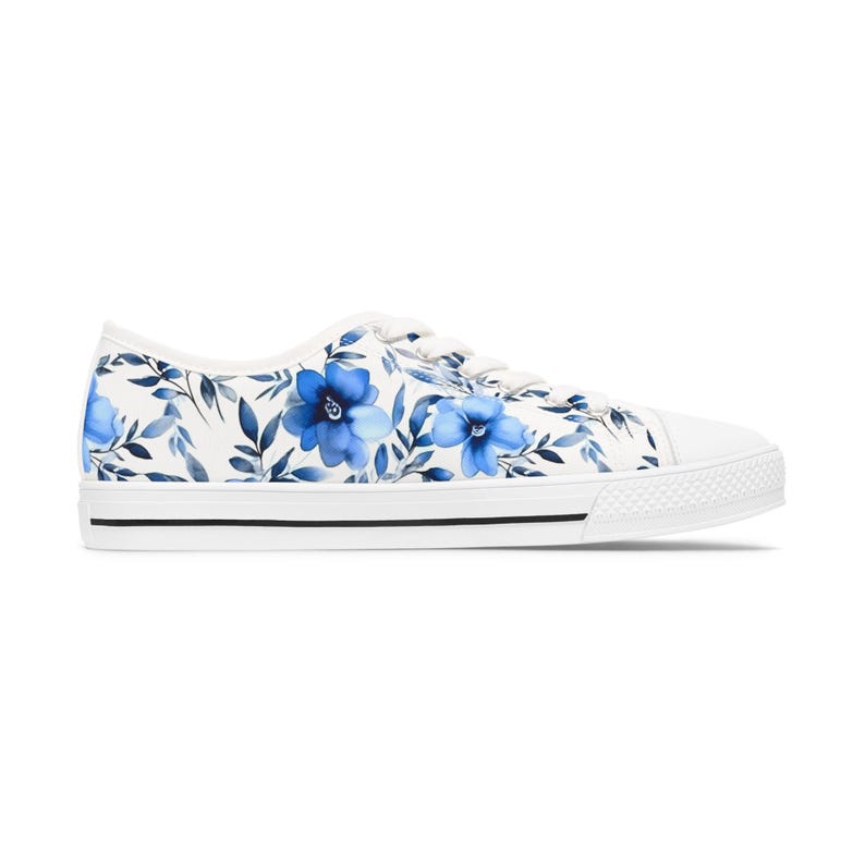 Women's Low Top Sneaker Light Blue Floral Sneakers