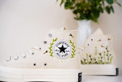 Custom Converse Wedding Bridal Flowers Embroidered High Tops
