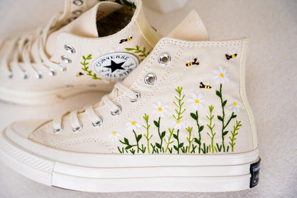 Custom Converse Wedding Bridal Flowers Embroidered High Tops
