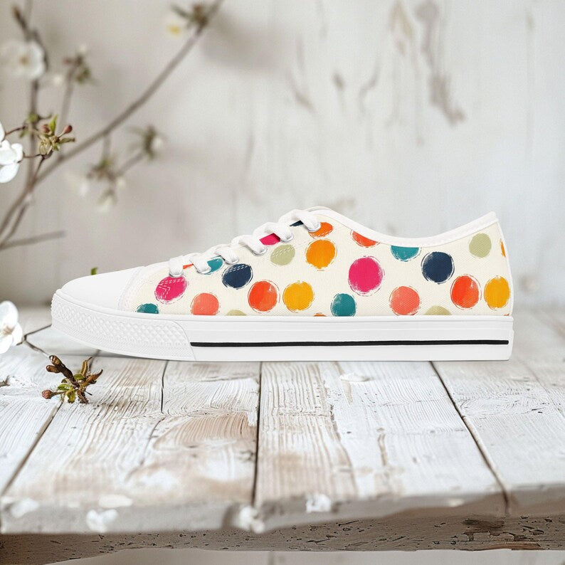 Colorful Women's Low Top Sneaker Colorful Polka Dot