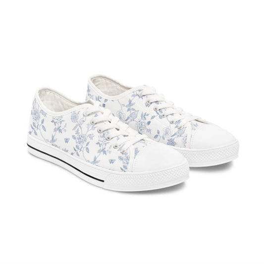 Colorful Women's Low Top Sneaker Blue Toile Floral Travel Sneakers