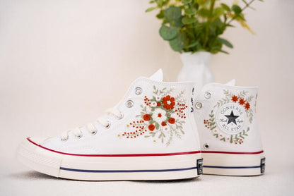 Custom Converse Wedding Bridal Flowers Embroidered High Tops
