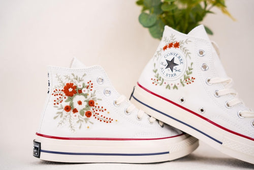 Custom Converse Wedding Bridal Flowers Embroidered High Tops