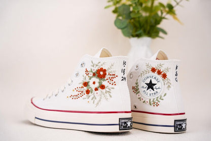 Custom Converse Wedding Bridal Flowers Embroidered High Tops