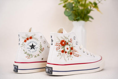 Custom Converse Wedding Bridal Flowers Embroidered High Tops
