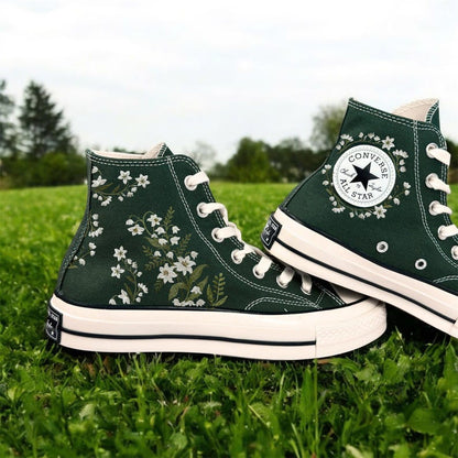 Custom Converse Lily Flower Embroidered High Tops