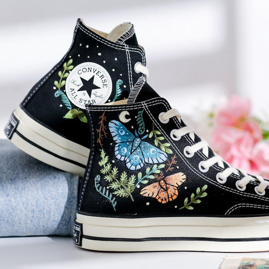 Custom Converse Botanical Butterfly Embroidered High Tops