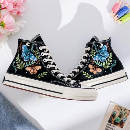 Custom Converse Botanical Butterfly Embroidered High Tops