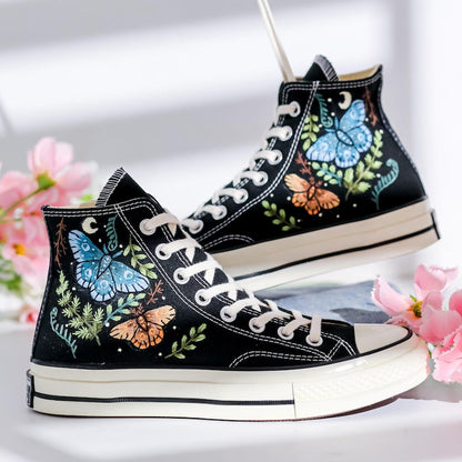 Custom Converse Botanical Butterfly Embroidered High Tops