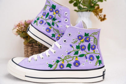 Custom Converse Wedding Bridal Flowers Embroidered High Tops